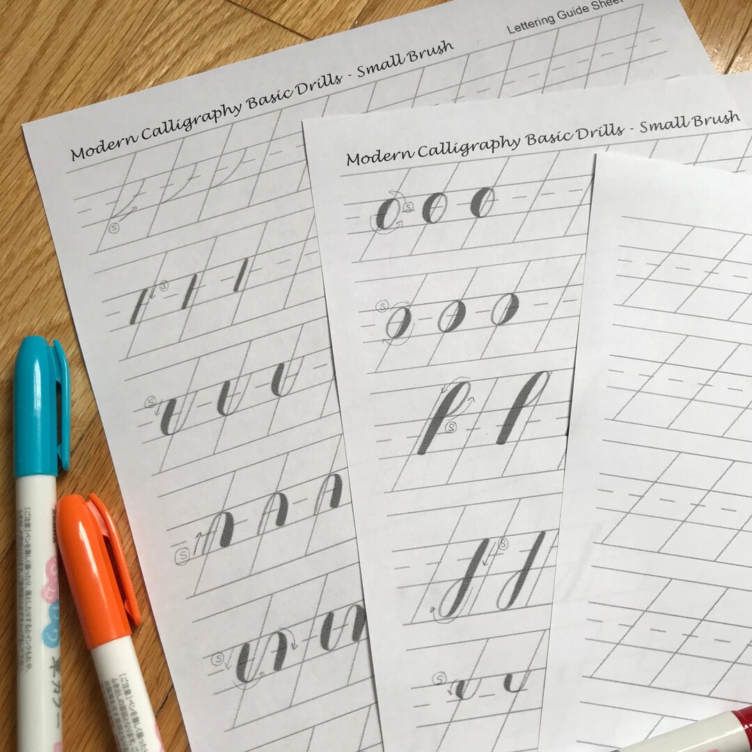 Learn Modern Calligraphy - Basic Strokes Drill Sheets - Small Brush ...